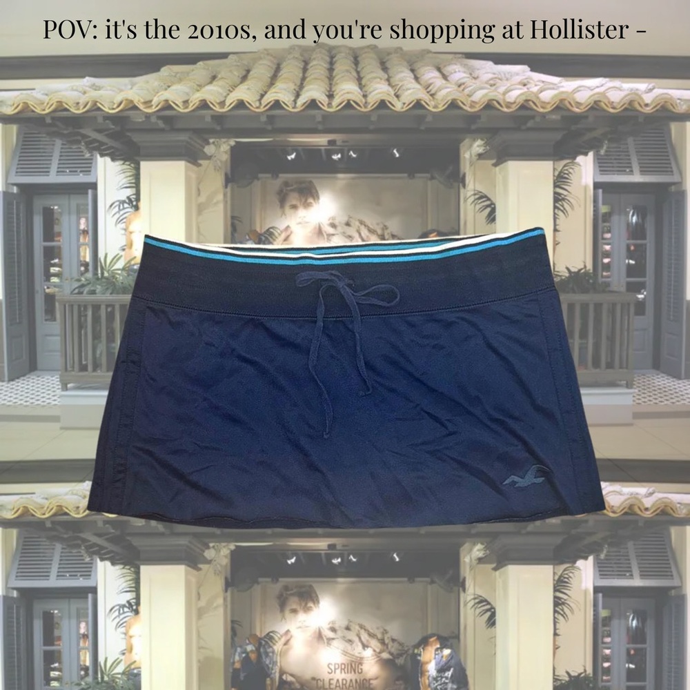 *SOLD* Y2K 00s Vintage Hollister Navy Blue Mini Skirt / Skort Draw String Waist